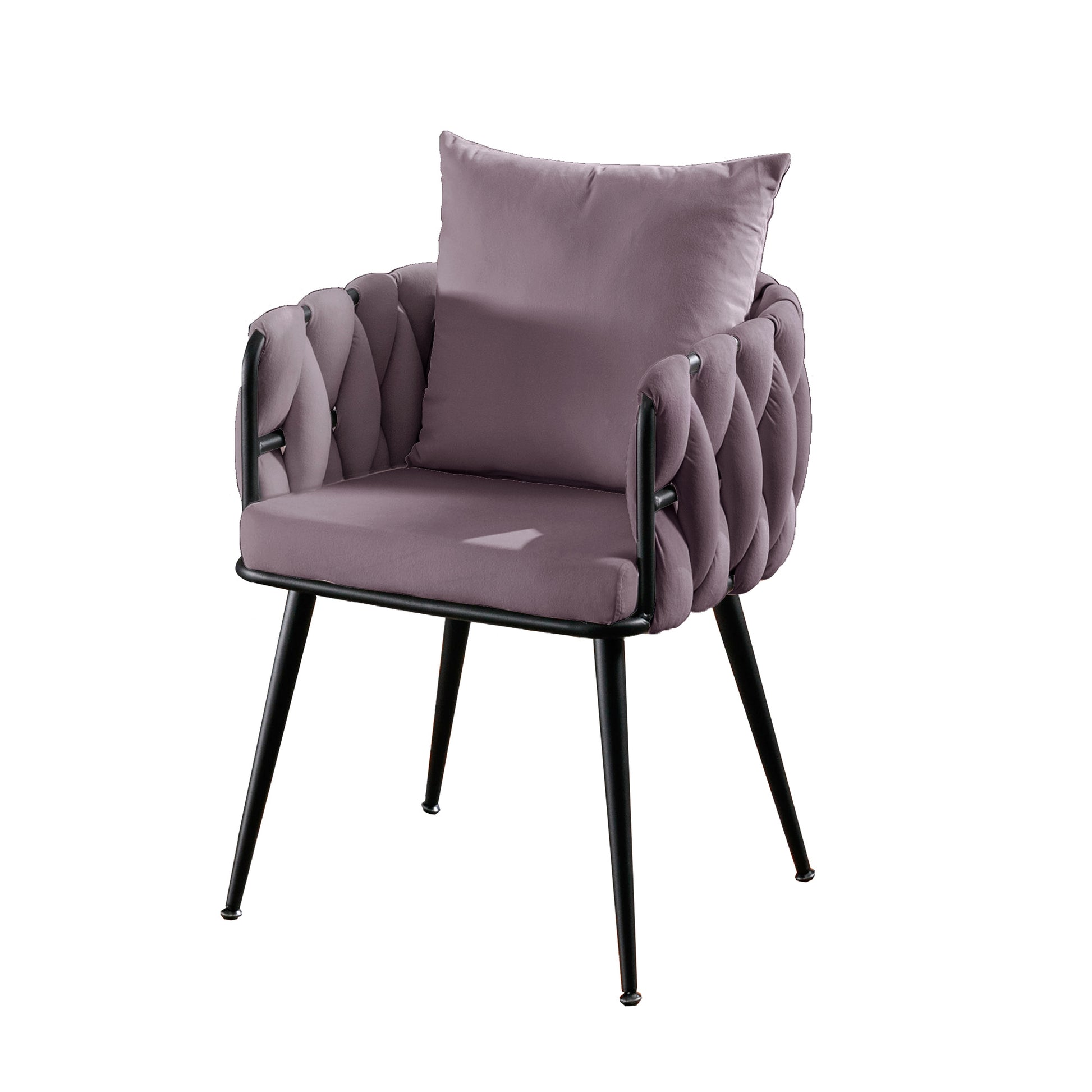 Pure Purple Modern Velvet Dining Chairs Set Of 2 Hand Weaving Accent Chairs Living Room Chairs Upholstered Side Chair With Black Metal Legs For Dining Room Kitchen Vanity Living Room Purple Velvet