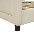 Twin Size Upholstered Daybed With Classic Stripe Shaped Headboard, Beige Beige Velvet