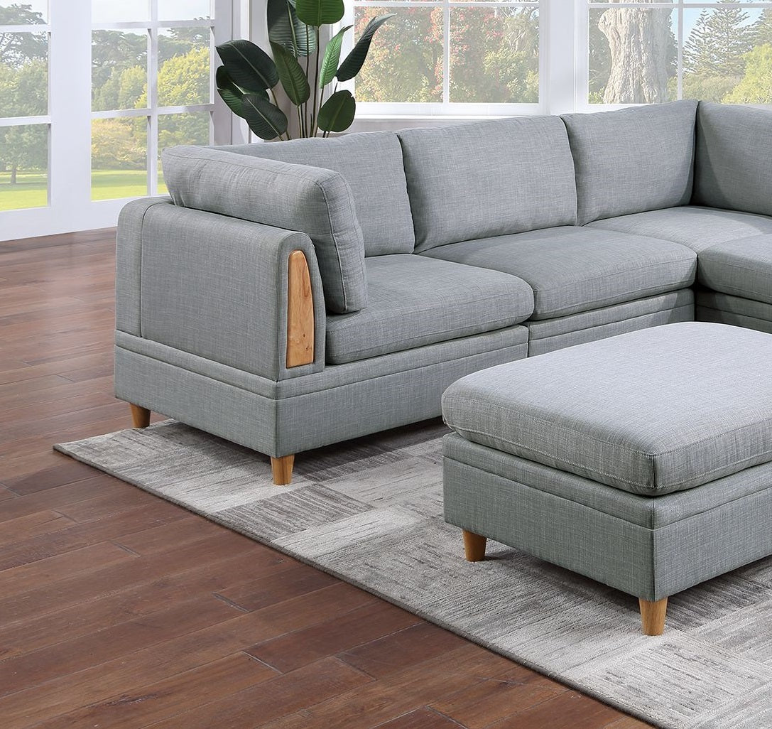 Living Room Furniture 6Pc Modular Sofa Set Light Grey Dorris Fabric Couch 3X Corner Wedges 2X Armless Chair And 1X Ottoman Light Grey Primary Living Space Cushion Back Contemporary,Modern Modular Fabric 6 Seat