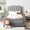 Twin Size Upholstered Daybed With Classic Stripe Shaped Headboard, Gray Gray Velvet