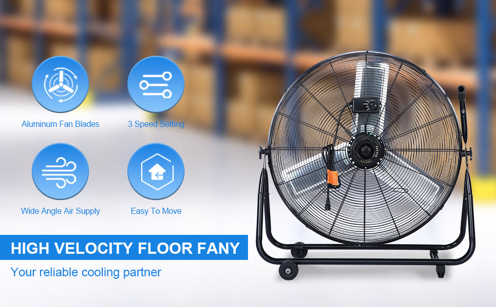 Dynamic 30 Inch Floor Fan With Roll Booster Industrial Grade Airflow, 360 Degree Adjustable Tilt, And Portable Design For Rapid Cooling And Flexible Air Circulation Black Metal