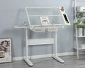 Hand Crank Adjustable Drafting Table Drawing Desk With 2 Metal Drawers White With Stool White Glass Metal