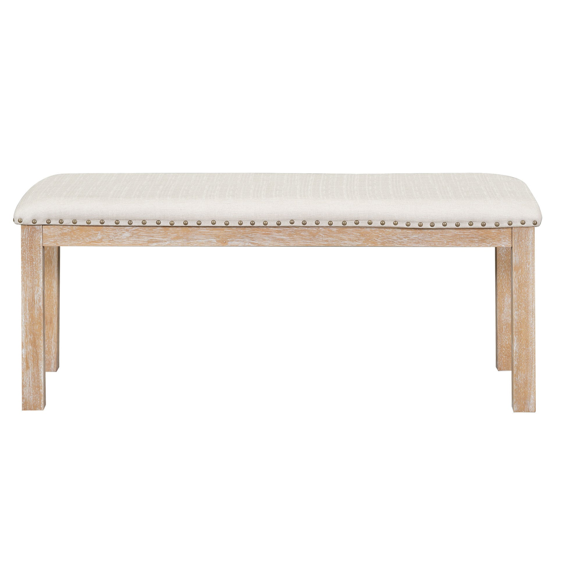 Farmhouse 82Inch 6 Piece Extendable Dining Table With Footrest, 4 Upholstered Dining Chairs And Dining Bench, Two 11"Removable Leaf, Natural Beige Cushion Wood Dining Room Bench Seating Acacia Rectangular Dining Table With Chair And Bench Wood Wood