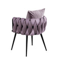 Pure Purple Modern Velvet Dining Chairs Set Of 2 Hand Weaving Accent Chairs Living Room Chairs Upholstered Side Chair With Black Metal Legs For Dining Room Kitchen Vanity Living Room Purple Velvet