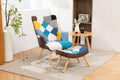 Modern Patchwork Accent Chair With Solid Wood Armrest And Feet, Mid Century Modern Accent Sofa, Fabric Sofa Chair For Living Room Bedroom Studio, Comfy Side Armchair For Bed Antique Blue Foam Linen