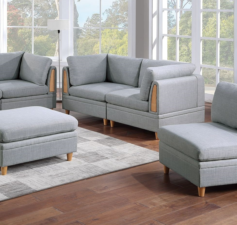 Living Room Furniture 7Pc Modular Sofa Set Light Grey Dorris Fabric Couch 4X Corner Wedges 2X Armless Chair And 1X Ottoman Light Grey Primary Living Space Cushion Back Contemporary,Modern Modular Fabric 7 Seat