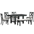 Farmhouse 82Inch 6 Piece Extendable Dining Table With Footrest, 4 Upholstered Dining Chairs And Dining Bench, Two 11