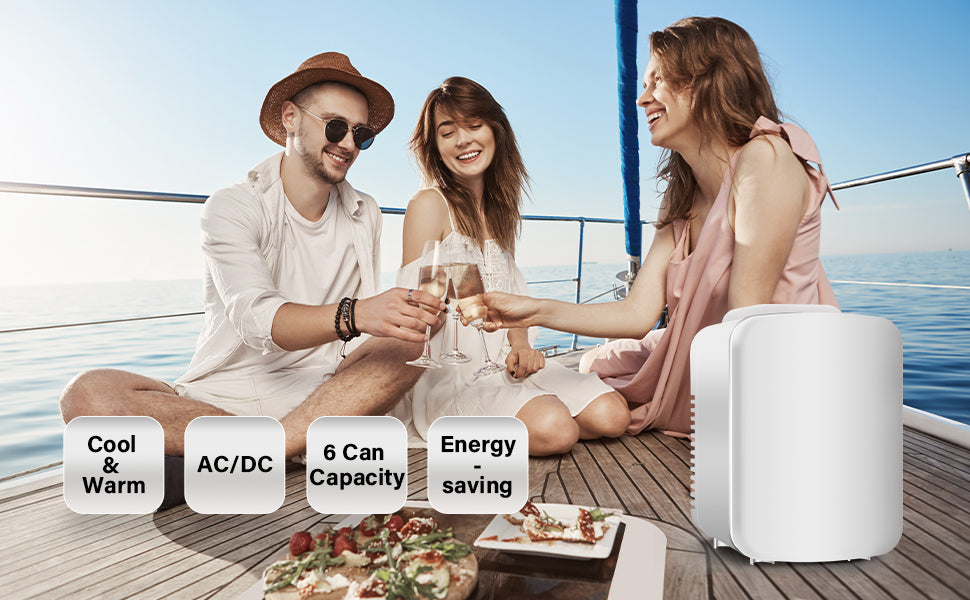 Mini Fridge, 4L 6 Can Portable Cooler & Warmer Freon Free Small Refrigerator Provide Compact Storage For Skincare, Beverage, Food, Cosmetics, White White Plastic