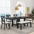 Farmhouse 82Inch 6 Piece Extendable Dining Table With Footrest, 4 Upholstered Dining Chairs And Dining Bench, Two 11