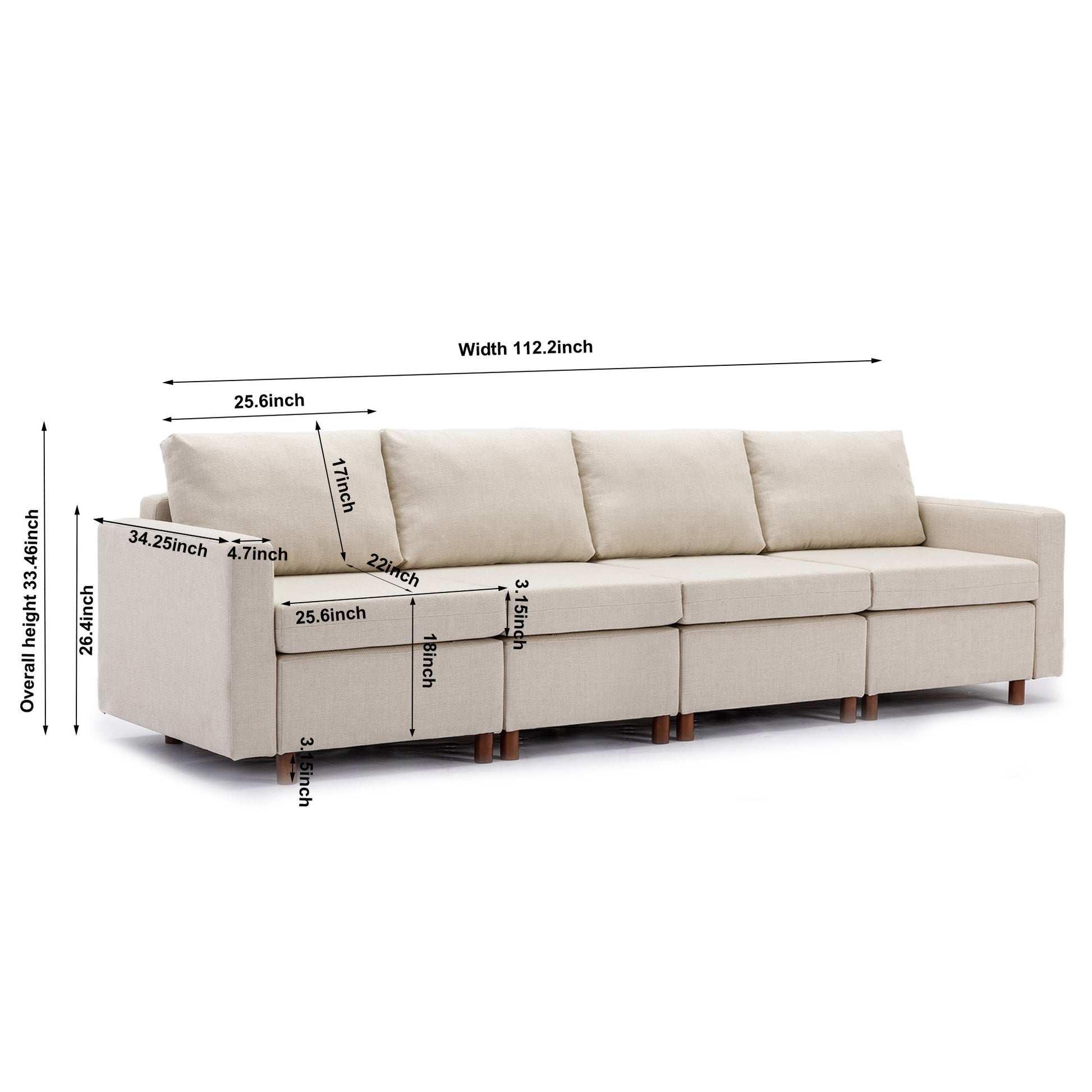 4 Seat Module Sectional Sofa Couch With 2 Ottoman For Living Room,Seat Cushion And Back Cushion Non Removable And Non Washable,Cream Cream Wood Primary Living Space Soft Modern Rubberwood Foam Linen 4 Seat