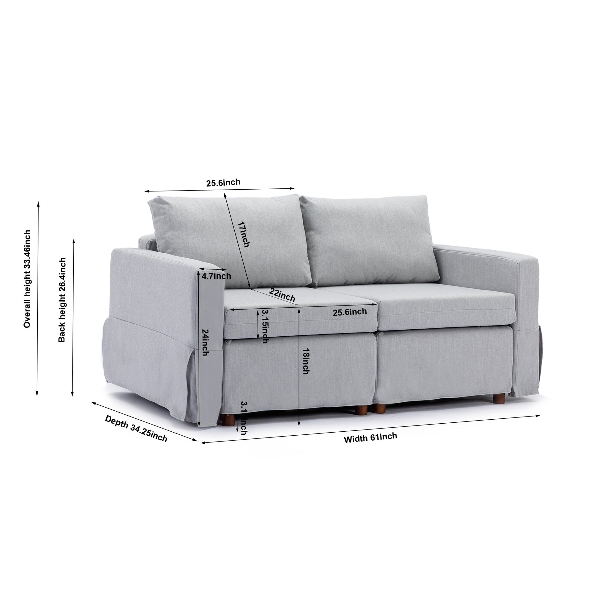 2 Seat Module Sectional Sofa Couch With 1 Ottoman,Seat Cushion And Back Cushion Removable And Washable,Light Grey Light Grey Wood Primary Living Space Soft Modern Rubberwood Foam Linen 2 Seat