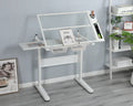 Hand Crank Adjustable Drafting Table Drawing Desk With 2 Metal Drawers White With Stool White Tempered Glass Sheet Metal Plastic