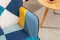 Modern Patchwork Accent Chair With Solid Wood Armrest And Feet, Mid Century Modern Accent Sofa, Fabric Sofa Chair For Living Room Bedroom Studio, Comfy Side Armchair For Bed Antique Blue Foam Linen