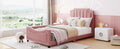 Twin Size Upholstered Daybed With Classic Stripe Shaped Headboard, Pink Pink Velvet