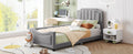 Twin Size Upholstered Daybed With Classic Stripe Shaped Headboard, Gray Gray Velvet