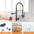 Commercial Kitchen Faucet Pull Down Sprayer Black And Nickel,Single Handle Kitchen Sink Faucet Black And Silver Kitchen Contemporary Ceramic Brass