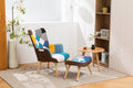 Modern Patchwork Accent Chair With Solid Wood Armrest And Feet, Mid Century Modern Accent Sofa, Fabric Sofa Chair For Living Room Bedroom Studio, Comfy Side Armchair For Bed Antique Blue Foam Linen