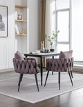 Pure Purple Modern Velvet Dining Chairs Set Of 2 Hand Weaving Accent Chairs Living Room Chairs Upholstered Side Chair With Black Metal Legs For Dining Room Kitchen Vanity Living Room Purple Velvet