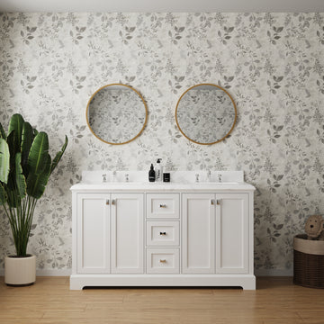 Vanity Sink Combo Featuring A Marble Countertop, Bathroom Sink Cabinet, And Home Decor Bathroom Vanities Fully Assembled White 60 Inch Vanity With Sink 23V02 60Wh White Wood Solid Wood