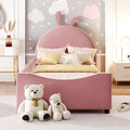 Twin Size Upholstered Daybed With Rabbit Ear Shaped Headboard, Pink Pink Velvet