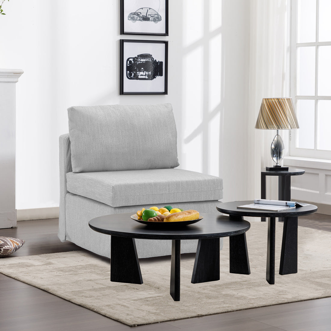 Modern Fabric Linen Middle Module For Modular Sofa Sectional Sofa Couch Accent Armless Chair, Cushion Covers Removable And Washable,Light Grey Light Grey Wood Primary Living Space Soft Cushion Back Modern Rubberwood Armless Foam Linen 1 Seat