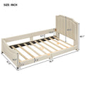 Twin Size Upholstered Daybed With Classic Stripe Shaped Headboard, Beige Beige Velvet