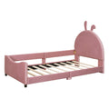 Twin Size Upholstered Daybed With Rabbit Ear Shaped Headboard, Pink Pink Velvet