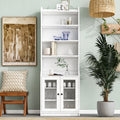 Elegant Tall Cabinet With Acrylic Board Door, Versatile Sideboard With Graceful Curves, Contemporary Bookshelf With Adjustable Shelves For Living Room, White Freestanding 5 Or More Shelves White Primary Living Space Open Storage Space Particle Board