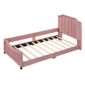 Twin Size Upholstered Daybed With Classic Stripe Shaped Headboard, Pink Pink Velvet