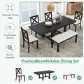 Farmhouse 82Inch 6 Piece Extendable Dining Table With Footrest, 4 Upholstered Dining Chairs And Dining Bench, Two 11