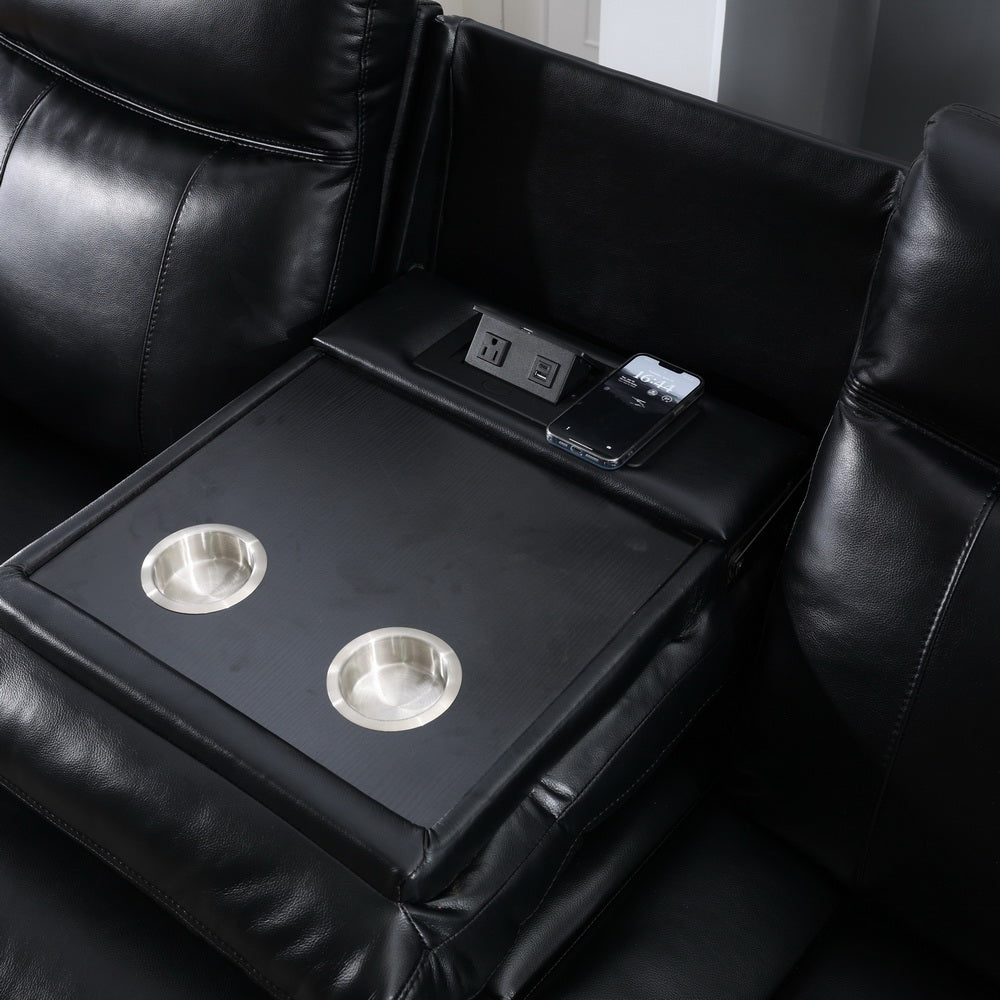 M05 2 Pieces Power Reclining Sofa Sets,Technical Leather Power Reclining Loveseat Power Recliner W Wireless Charger Led Strip For Living Room,Black Black Technical Leather