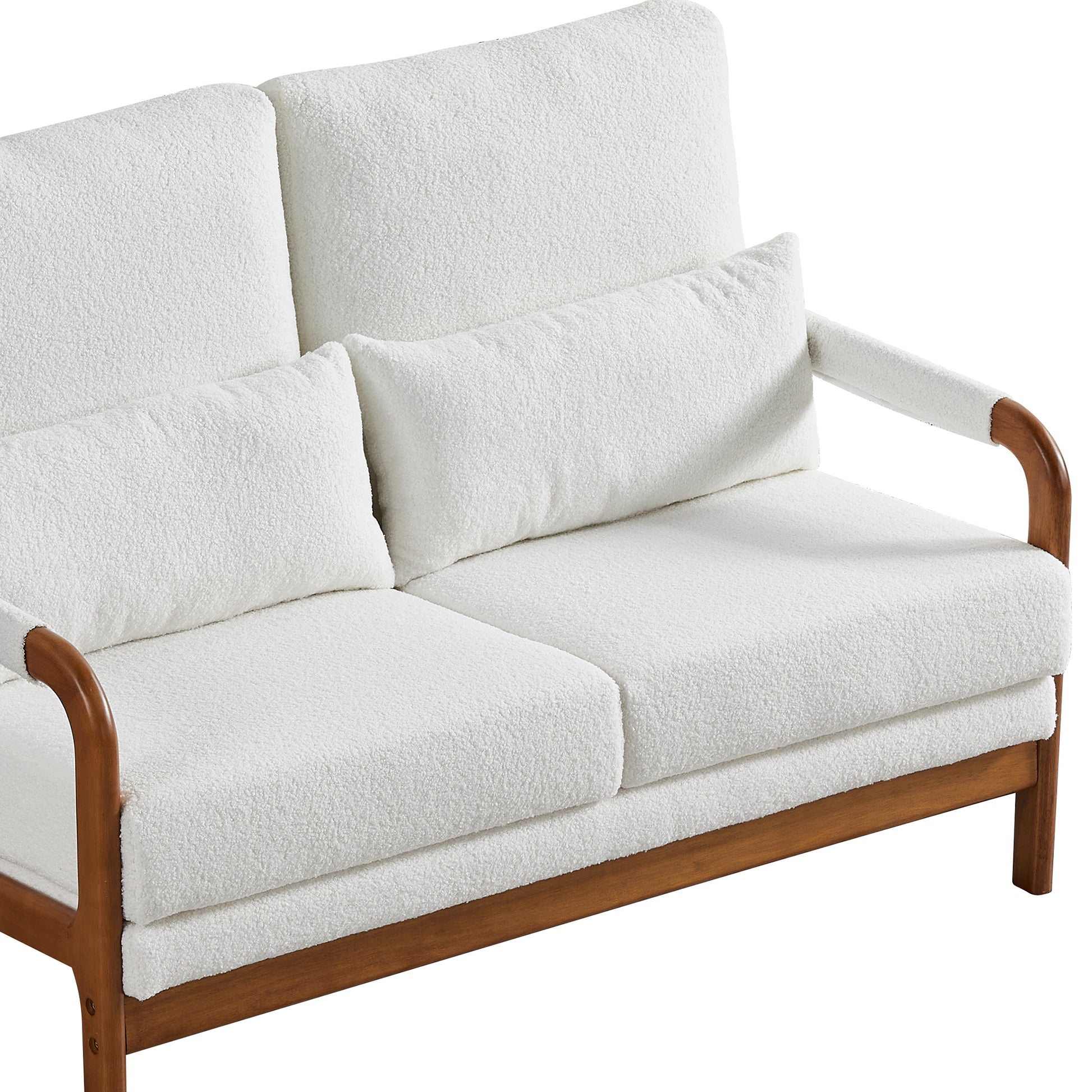 49.01"Modern Teddy Fabric Loveseat,Wood Frame Sofa For Living Room White Teddy 2 Seat