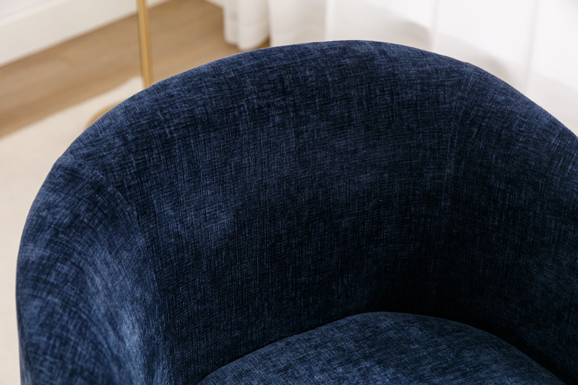 Chenille Fabric Swivel Accent Armchair Barrel Chair With Black Powder Coating Metal Ring,Blue Blue Foam Chenille