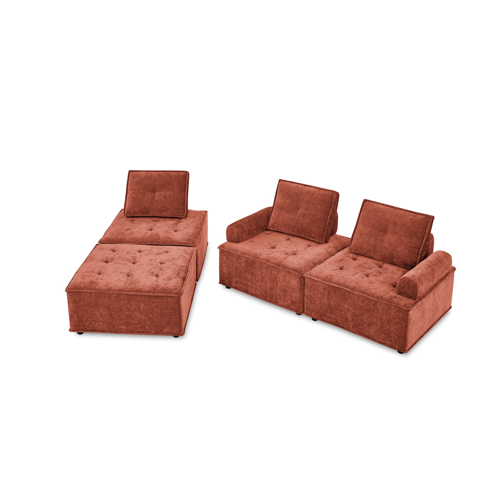 L Shape Modular Sectional Sofa, Diy Combination, Chenille Red Chenille Wood Tight Back Eucalyptus Square Arms Foam Chenille 4 Seat