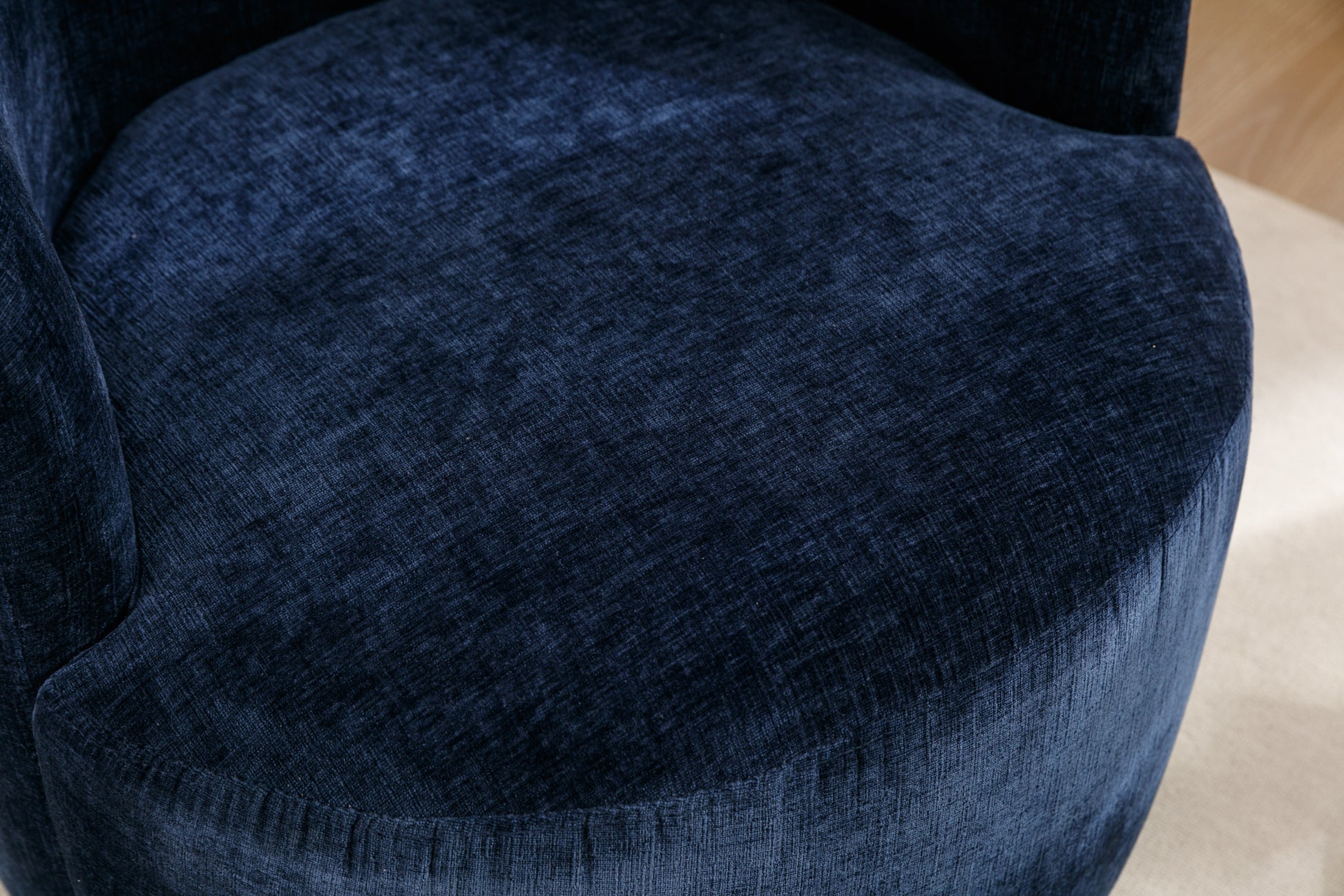 Chenille Fabric Swivel Accent Armchair Barrel Chair With Black Powder Coating Metal Ring,Blue Blue Foam Chenille