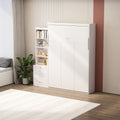 Morden Deisgn Full Size Vertical Murphy Bed With Shelf And Drawers For Bedroom Or Guestroom White Wall Bed Space Saving Hidden Bed With Style Gas Struts Box Spring Not Required Full White Metal White Bedroom American Design,European,Modern Murphy Plywood