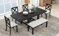 Farmhouse 82Inch 6 Piece Extendable Dining Table With Footrest, 4 Upholstered Dining Chairs And Dining Bench, Two 11