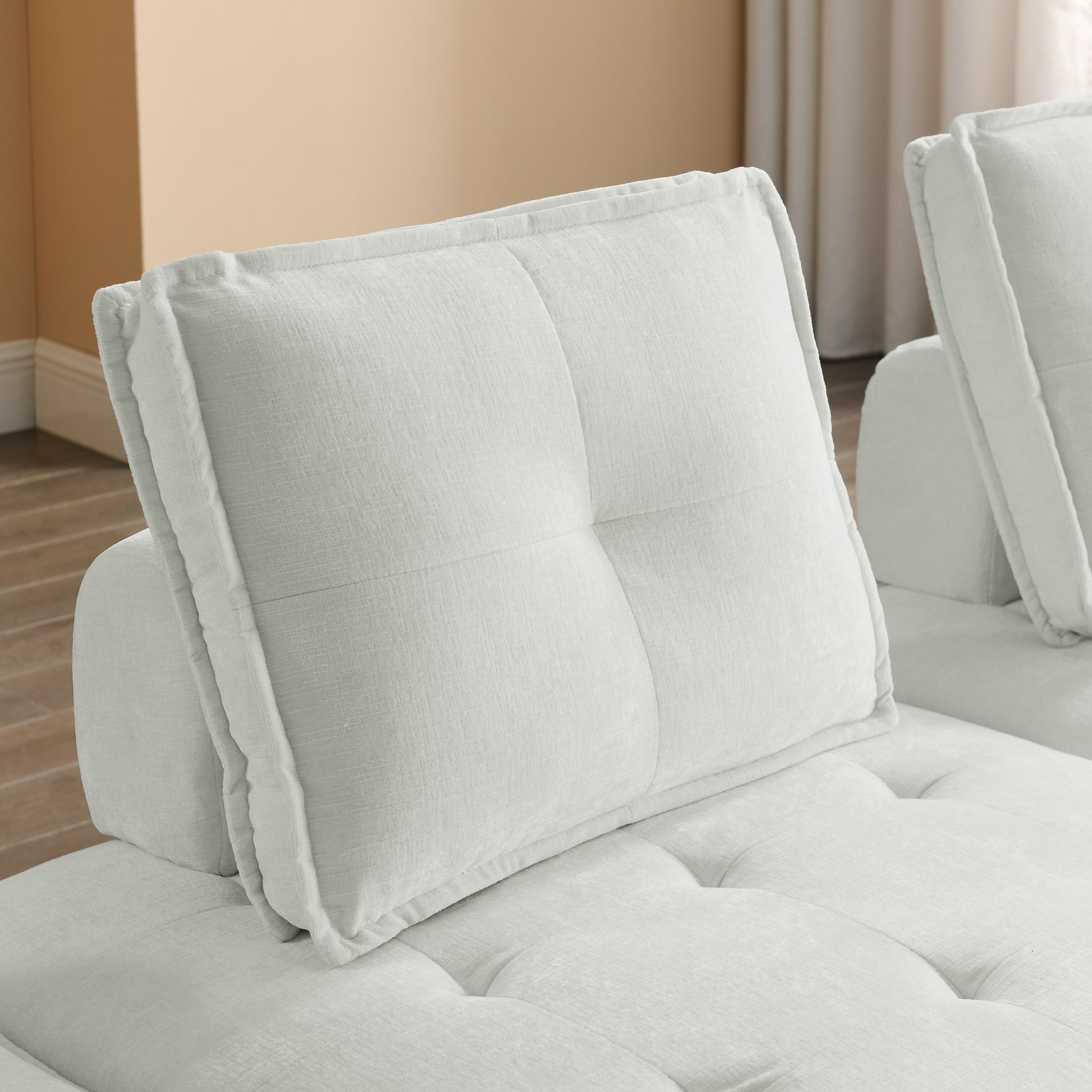L Shape Modular Sectional Sofa, Diy Combination, Chenille White Chenille Wood Tight Back Eucalyptus Square Arms Foam Chenille 4 Seat