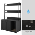 Large Cat Litter Box Enclosure With Shelf Storage, Hidden Cat Washroom Furniture, Wooden Cat House With Scratch Pad, Sturdy Indoor Cat Cabinet With 2 Doors Black Black Mdf