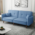 Living Room Bed Room Leisure Futon Sofa Bed In Blue Fabric With Solid Wood Leg Blue Foam Fabric