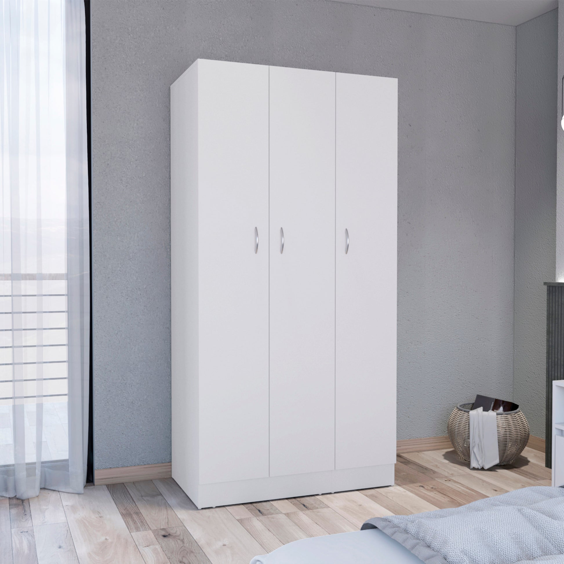 Wardrobe Armoire 71H" With 3 Doors And 2 Inner Drawers, 3 Doors, White White Bedroom Modern Pine Particle Board Particle Board