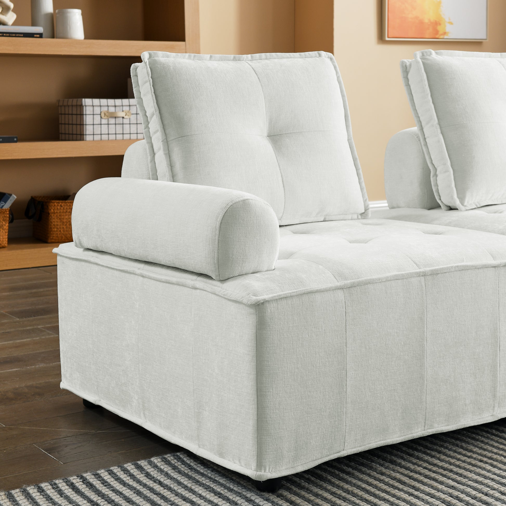 L Shape Modular Sectional Sofa, Diy Combination, Chenille White Chenille Wood Tight Back Eucalyptus Square Arms Foam Chenille 4 Seat