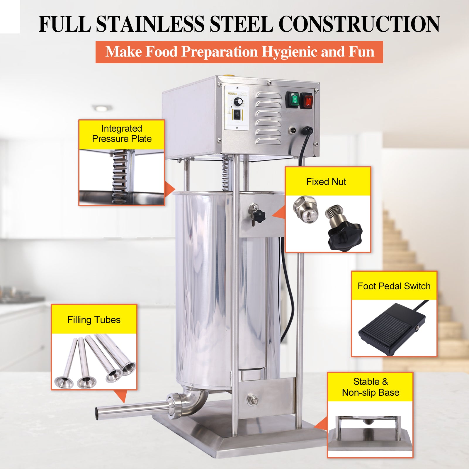 Electric Sausage Filler 10L Sausage Maker Stainless Steel Sausage Stuffer 15.4Lb 110V 120W Sausage Ssteel Stuffing Tubestuffer Silver Stainless Steel