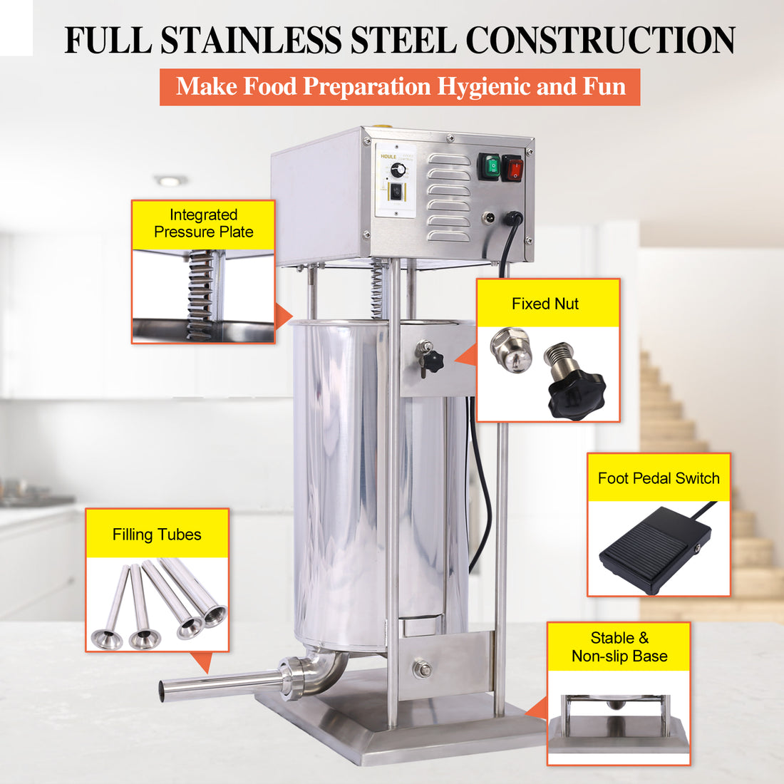 Electric Sausage Filler 15L Sausage Maker Stainless Steel Sausage Stuffer 24.3Lb 110V 120W Sausage Ssteel Stuffing Tubestuffer Silver Stainless Steel