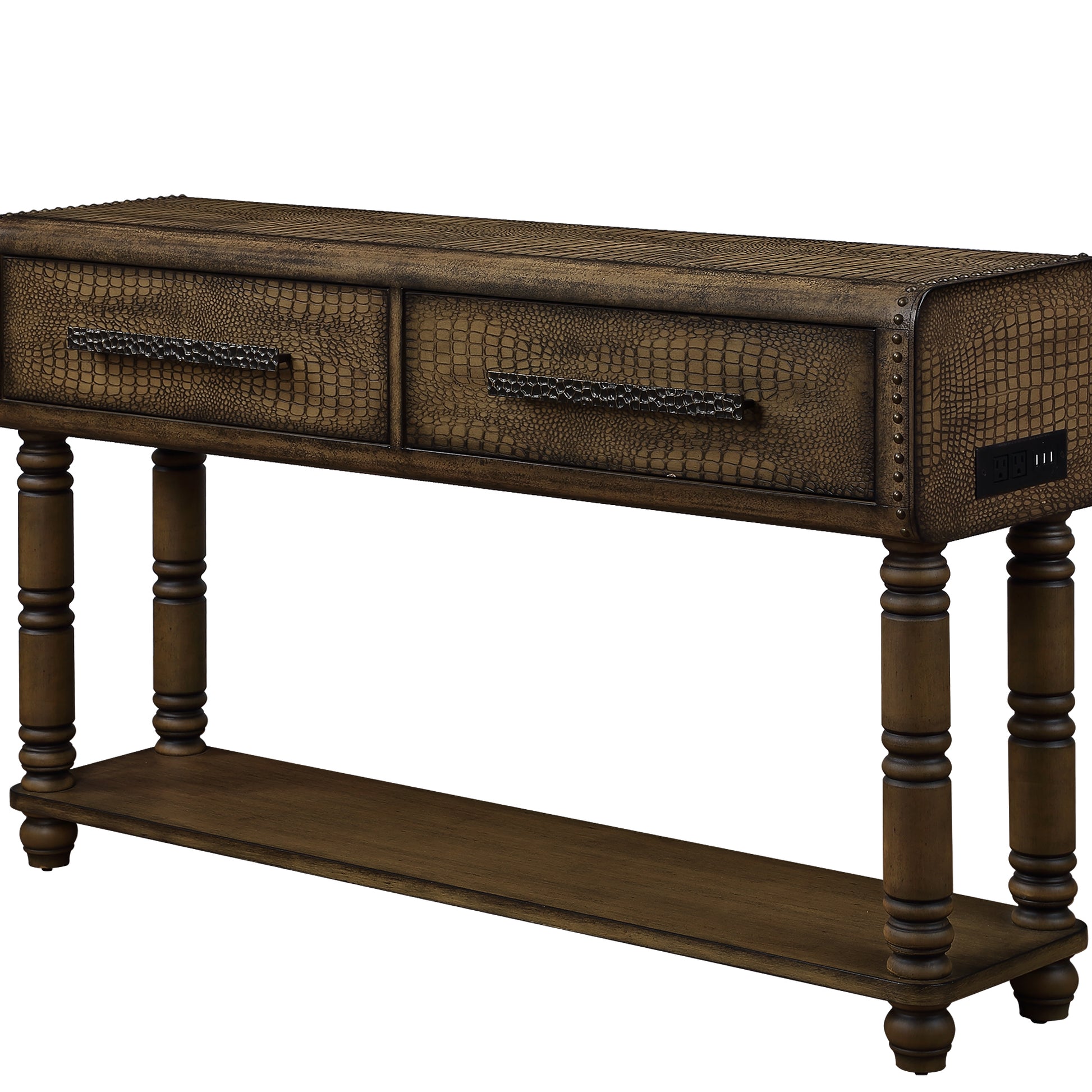 Light Luxury Retro Sofa Table With Outlets, 54 Inch Pine Wood Console Table With 2 Power Outlets And 2 Usb Ports For Entryway Hallway Living Room With Solid Wood Legs Antique Yellow Antique Yellow Built In Outlets Or Usb Primary Living Space American
