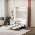 Morden Deisgn Full Size Vertical Murphy Bed With Shelf And Drawers For Bedroom Or Guestroom White Wall Bed Space Saving Hidden Bed With Style Gas Struts Box Spring Not Required Full White Metal White Bedroom American Design,European,Modern Murphy Plywood