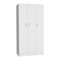 Ohio Armoire Wardrobe With 3 Doors, 2 Drawers, And 4 Tier Shelves White White Particle Board