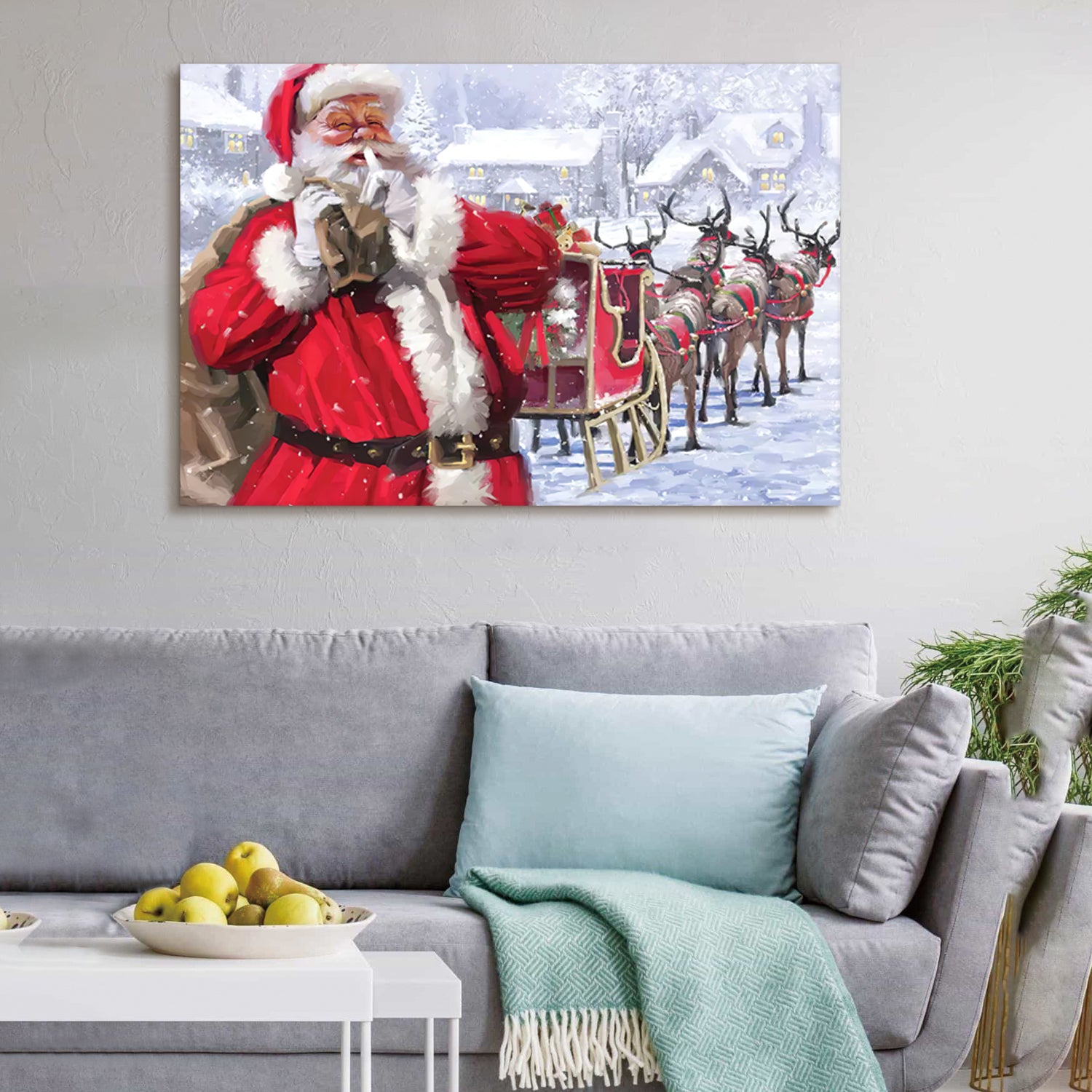 Framed Canvas Wall Art Decor Painting For Chrismas, Santa With Gift Painting For Chrismas Gift, Decoration For Chrismas Eve Office Living Room, Bedroom Decor Ready To Hang 4028Inch Thickness 1.5Inch Rectangle Framed Multicolor Christmas Oversized 41In