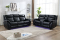 M05 2 Pieces Power Reclining Sofa Sets,Technical Leather Power Reclining Loveseat Power Recliner W Wireless Charger Led Strip For Living Room,Black Black Technical Leather