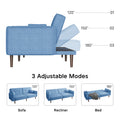 Living Room Bed Room Leisure Futon Sofa Bed In Blue Fabric With Solid Wood Leg Blue Foam Fabric